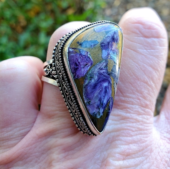 New Oversized Copper Charoite 925 Silver Ring. - Picture 10 of 13